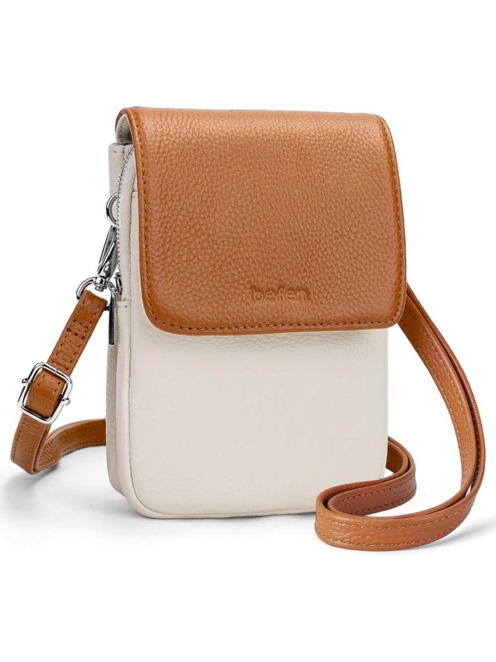 Women's Beige Brown Genuine Leather Small Crossbody Bag RFID Blocking Card Slots